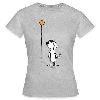 Un chien bonhomme allumette avec ballon - T-shirt Femme - gris chiné - Devant - AI Model Female 172 dark (172cm)