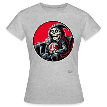 Grim Reaper Cineast mit Popcorn - Frauen T-Shirt - Grau meliert - Vorne - AI Model Female 172 dark (172cm)