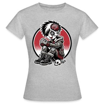Lustiges und süßes Gehirn-Zombie Emo-Punk-Mädchen - Frauen T-Shirt - Grau meliert - Vorne - AI Model Female 172 dark (172cm)