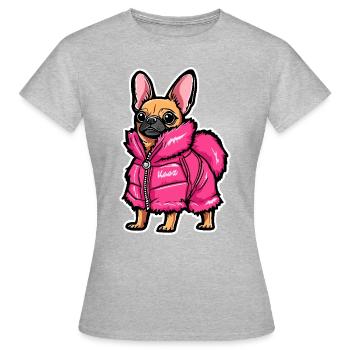 Chihuahua mit modischer pinker Jacke - Frauen T-Shirt - Grau meliert - Vorne - AI Model Female 172 dark (172cm)