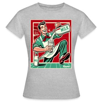 Laitier rétro, heureux de verser du lait - T-shirt Femme - gris chiné - Devant - AI Model Female 172 dark (172cm)