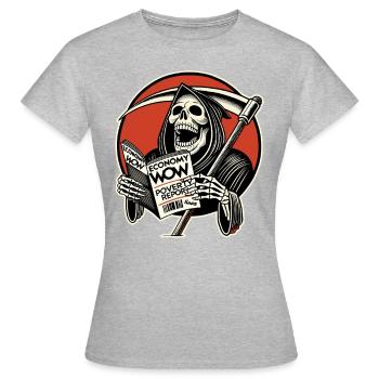 Grim Reaper lit un magazine d’affaires et rit - T-shirt Femme - gris chiné - Devant - AI Model Female 172 dark (172cm)
