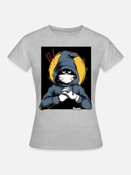 Verdächtiger in einem Kapuzenpullover - Frauen T-Shirt - Grau meliert