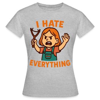I hate everything – Angry child with a slingshot - Women's T-Shirt - heather grey - Front - AI Model Female 172 dark (172cm)