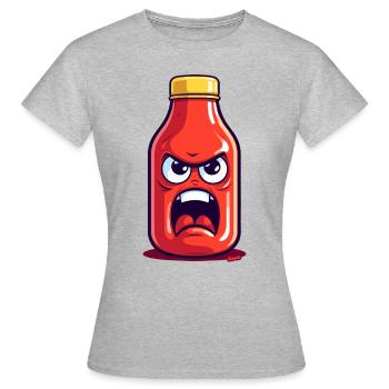 Bouteille de ketchup en colère avec visage - T-shirt Femme - gris chiné - Devant - AI Model Female 172 dark (172cm)