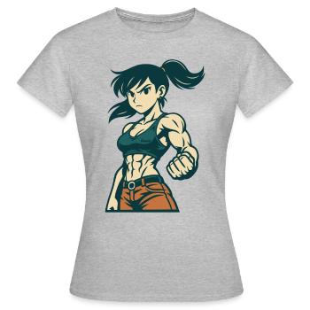 Combattant musclé avec tresse et poing fort - T-shirt Femme - gris chiné - Devant - AI Model Female 172 dark (172cm)