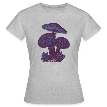 Pilze Linocut - Frauen T-Shirt - Grau meliert - Vorne - AI Model Female 172 dark (172cm)