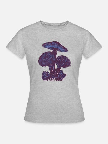 Pilze Linocut - Frauen T-Shirt - Grau meliert