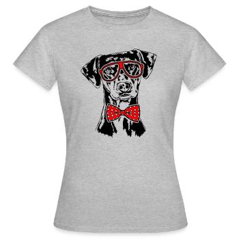 DEUTSCHER PINSCHER Brille Hunde schlauer Hund - Frauen T-Shirt - Grau meliert - Vorne - AI Model Female 172 dark (172cm)