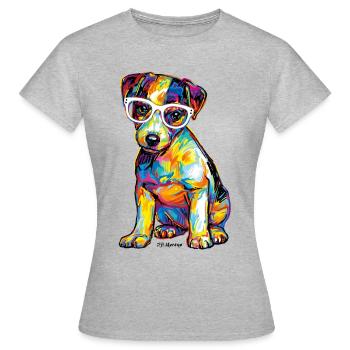 P.D. Moreno Jack Russel Welpe mit Brille - Frauen T-Shirt - Grau meliert - Vorne - AI Model Female 172 dark (172cm)