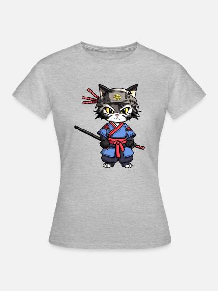 Samurai-Katze #24 - Frauen T-Shirt - Grau meliert