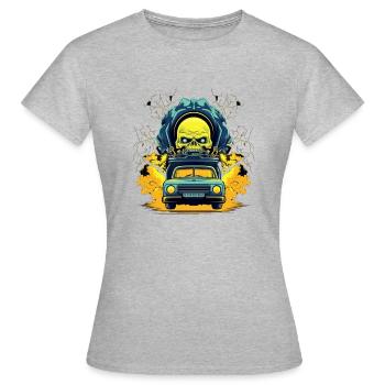 4 Rennwagen mit Sprengstoff, Tod - Frauen T-Shirt - Grau meliert - Vorne - AI Model Female 172 dark (172cm)