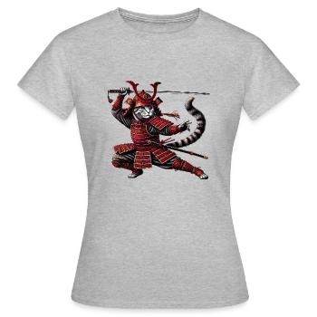 Samurai Katze - Frauen T-Shirt - Grau meliert - Vorne - AI Model Female 172 dark (172cm)