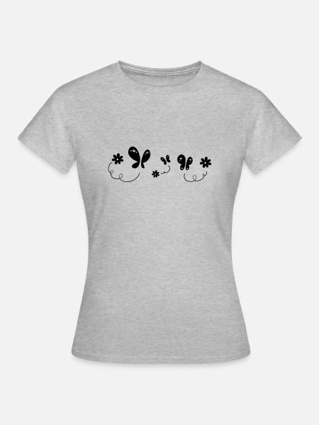 Blumen und Schmetterlinge - Frauen T-Shirt - Grau meliert