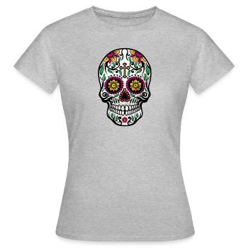Dia De Las Muertos Zuckerschädelkreuz - Frauen T-Shirt - Grau meliert - Vorne - AI Model Female 172 dark (172cm)
