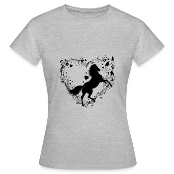 Fleurs et coeurs de cheval - T-shirt Femme - gris chiné - Devant - AI Model Female 172 dark (172cm)