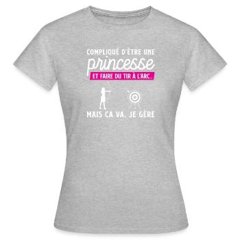 compliqué d'être une princesse - tir à l'arc - T-shirt Femme - gris chiné - Devant - AI Model Female 172 dark (172cm)