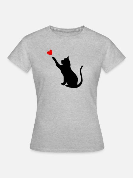 Katze mit Herz - Frauen T-Shirt - Grau meliert