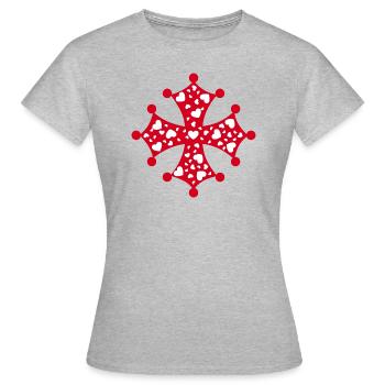 Croix Occitane Coeur - T-shirt Femme - gris chiné - Devant - AI Model Female 172 dark (172cm)