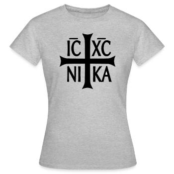 Christogram Jesus Christ Conquers - Women's T-Shirt - heather grey - Front - AI Model Female 172 dark (172cm)