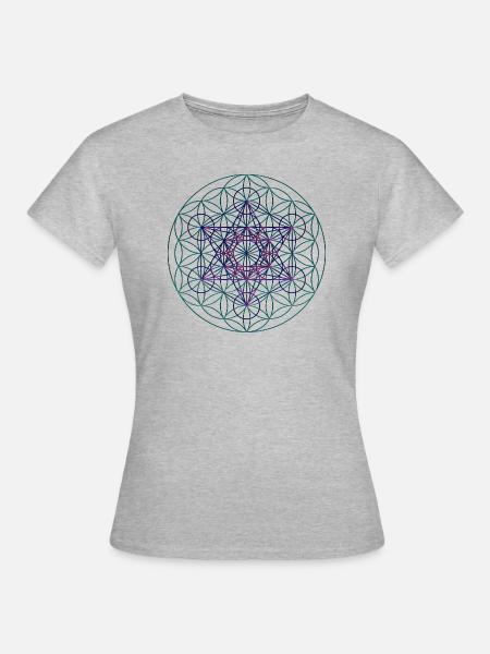 Blume Des Lebens Mit Metatron Würfel 1 - Frauen T-Shirt - Grau meliert