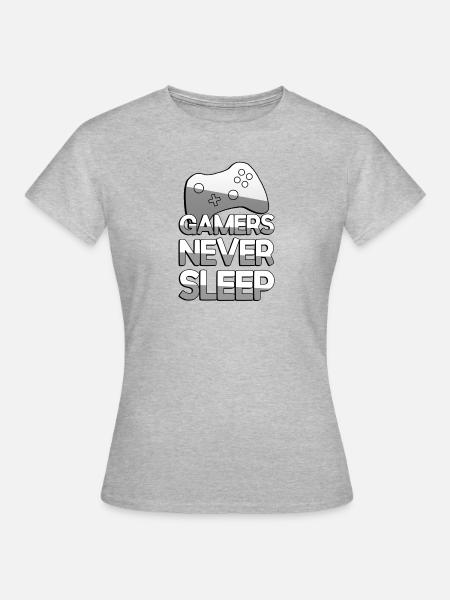 GAMERS NEVER SLEEP + Controller - Gaming - Frauen T-Shirt - Grau meliert