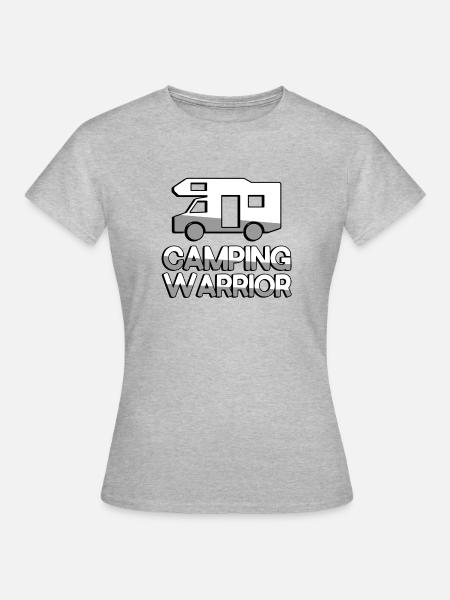 CAMPING WARRIOR + Wohnwagen - Camping - Frauen T-Shirt - Grau meliert