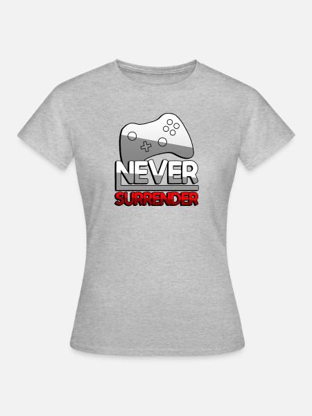 NEVER SURRENDER (Rot) + Controller - Gaming - Frauen T-Shirt - Grau meliert