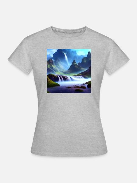 Wasserfall und Berge_01 - Frauen T-Shirt - Grau meliert