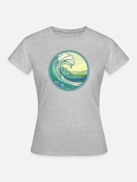 Glasmalerei Ocean Wave Art - Frauen T-Shirt - Grau meliert