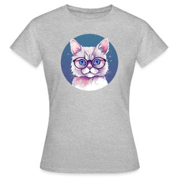 Stilvolles Katzenportrait mit Brille - Frauen T-Shirt - Grau meliert - Vorne - AI Model Female 172 dark (172cm)