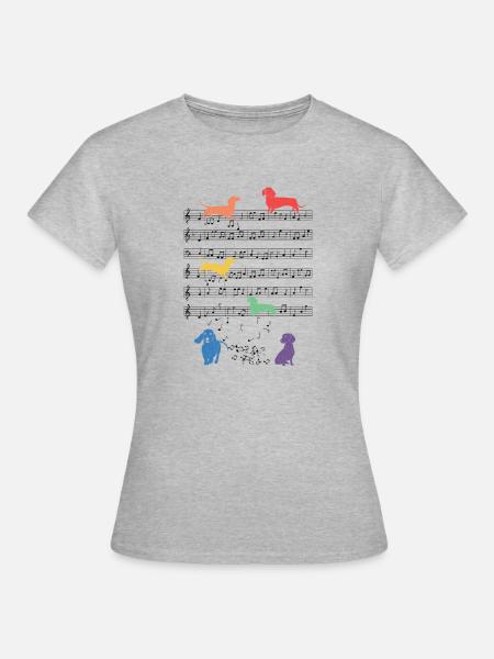 Dackel LGBT Hund Musik Noten Geschenk - Frauen T-Shirt - Grau meliert