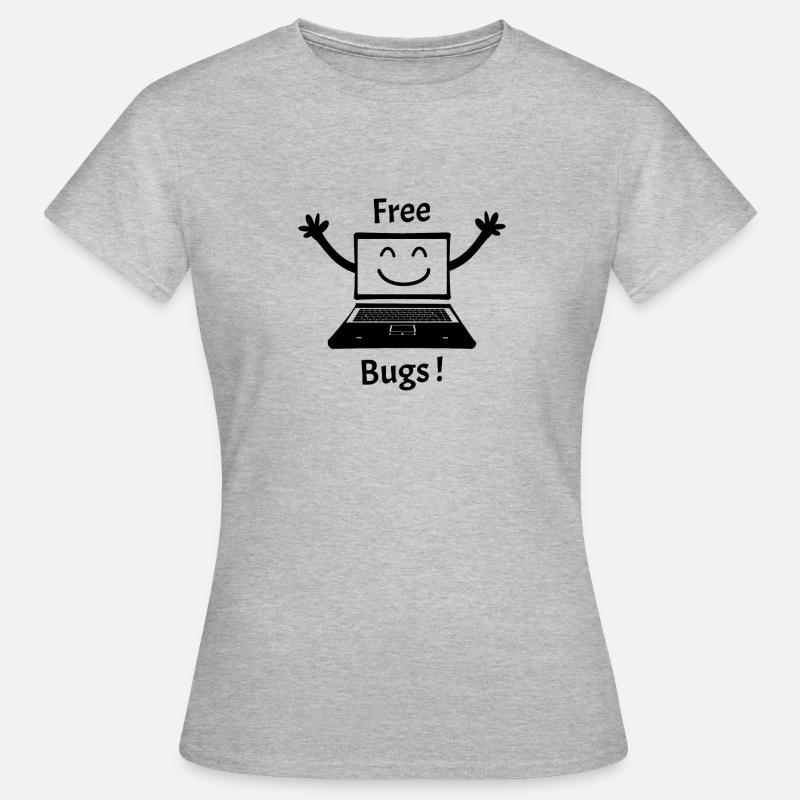 FREE BUGS! (computer, cuddle, hug, computer) - Women's T-Shirt - heather grey