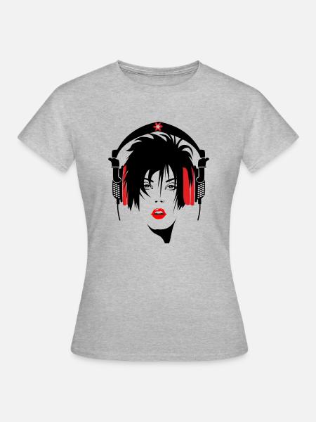 mujer_con_cascos - Frauen T-Shirt - Grau meliert