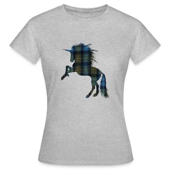 Tartan-T-Shirt für das stolze schottische Einhorn- - Frauen T-Shirt - Grau meliert - Vorne - AI Model Female 172 dark (172cm)