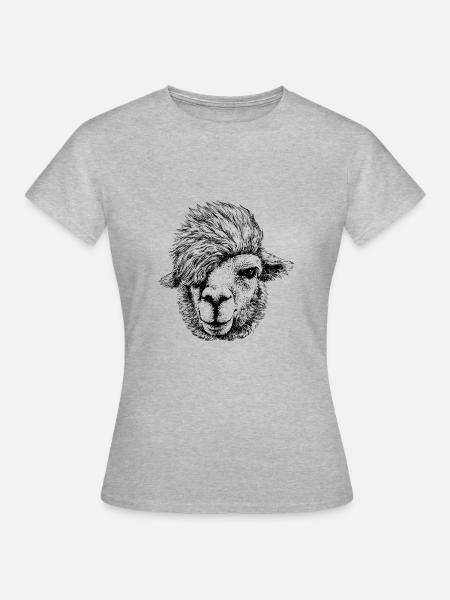 Alpaka - Lama mit Hipster Frisur - Frauen T-Shirt - Grau meliert