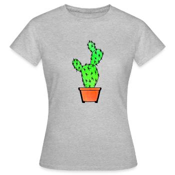 Watercolor Cactus - Frauen T-Shirt - Grau meliert - Vorne - AI Model Female 172 dark (172cm)