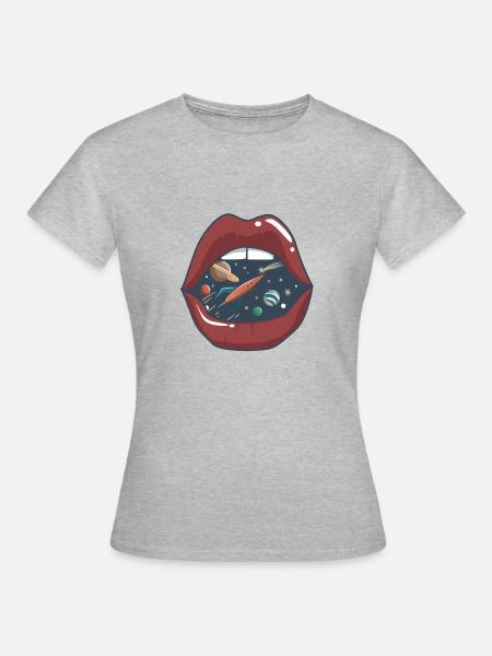 Kussmund im All - Frauen T-Shirt - Grau meliert