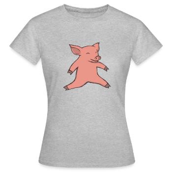 Schwein beim Weitsprung - Frauen T-Shirt - Grau meliert - Vorne - AI Model Female 172 dark (172cm)