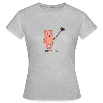 Lustiges Schwein Instaham-Instagram - Frauen T-Shirt - Grau meliert - Vorne - AI Model Female 172 dark (172cm)