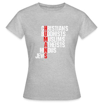 Humains - Religion Humain Paix Amour - T-shirt Femme - gris chiné - Devant - AI Model Female 172 dark (172cm)