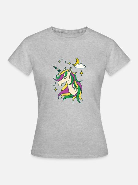Licorne avec lune et étoiles - T-shirt Femme - gris chiné