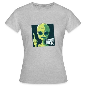 Humans suck - Frauen T-Shirt - Grau meliert - Vorne - AI Model Female 172 dark (172cm)