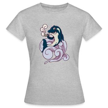 Lustiger Vaping Kiffer Orca Wal Raucher Joint - Frauen T-Shirt - Grau meliert - Vorne - AI Model Female 172 dark (172cm)