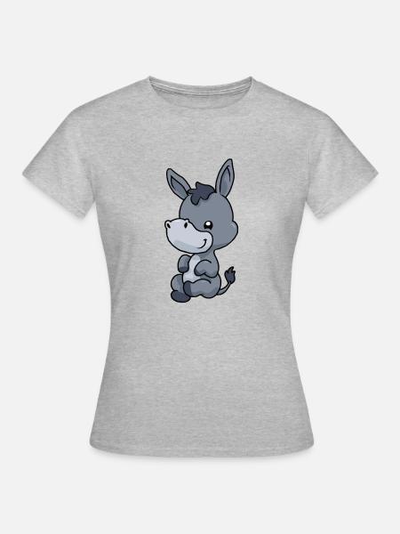Kleiner Comic Esel - Frauen T-Shirt - Grau meliert