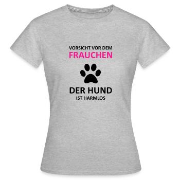 Vorsicht vor dem Frauchen - Frauen T-Shirt - Grau meliert - Vorne - AI Model Female 172 dark (172cm)