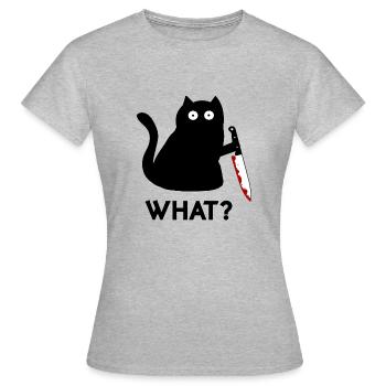 Cat What? Funny Black Cat Shirt, Murderous Cat - Women's T-Shirt - heather grey - Front - AI Model Female 172 dark (172cm)
