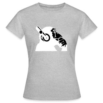 Chimpanzee with headphones listening to the music - Women's T-Shirt - heather grey - Front - AI Model Female 172 dark (172cm)