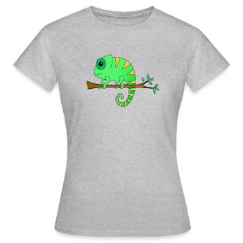 Chamäleon auf einem Ast - Frauen T-Shirt - Grau meliert - Vorne - AI Model Female 172 dark (172cm)