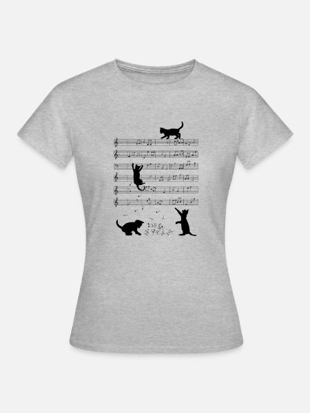 Katzen Musik Noten - Frauen T-Shirt - Grau meliert